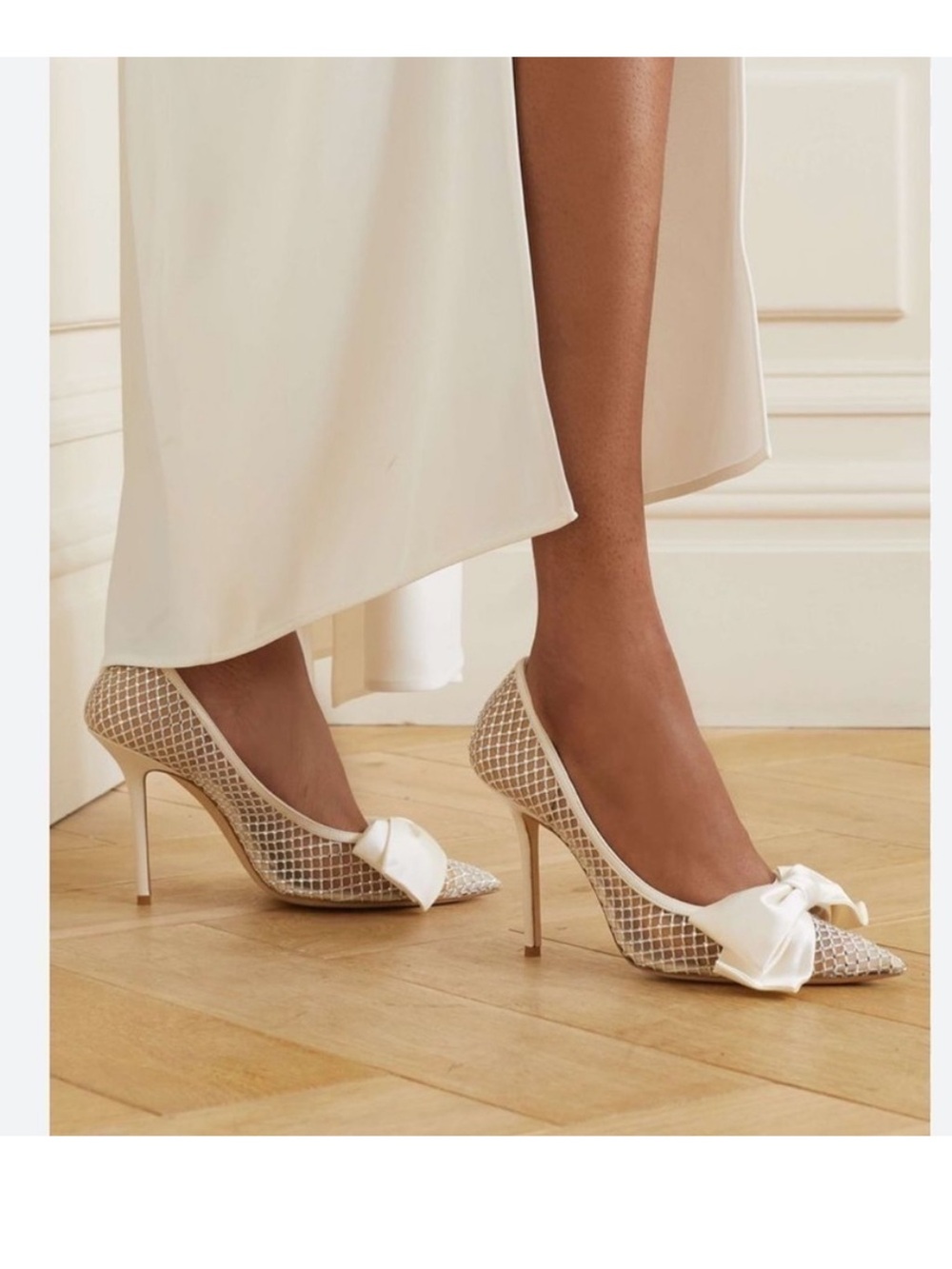 Jimmy Choo love 100 crystal embellished mesh satin bow pump pointed toe heel 38 - Picture 3 of 16